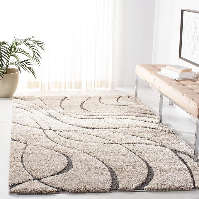 SAFAVIEH Florida Shag Collection Accent Rug - 3'3" x 5'3", Cream & Grey, Non-Shedding & Easy Care, 1.2-inch Thick Ideal for High Traffic Areas in Entryway, Living Room, Bedroom (SG471-1180)