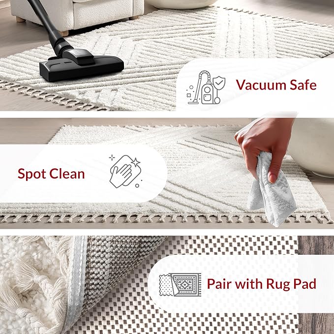 nuLOOM Risette Ivory, 2'8" x 8', Geometric, Soft and Textured, High Traffic, Stain Resistant, Easy Clean, Durable Runner for Bedroom, Living Room, Dining Space, Den, Foyer, Entryway
