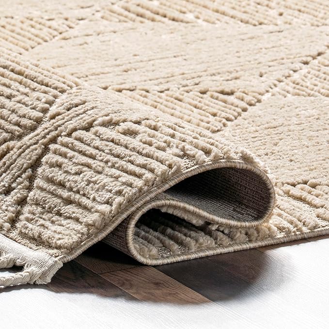 nuLOOM Kerry Beige, 6'7" x 9', Geometric, Soft and Cozy, High Traffic, Stain Resistant, Easy Clean, Durable Area Rug for Bedroom, Living Room, Dining Space, Den, Foyer, Entryway
