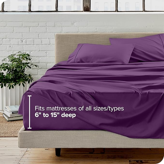 Bare Home Full Sheet Set - Luxury 1800 Ultra-Soft Microfiber - Double Brushed - Deep Pockets - Easy Fit - 4 Piece Set - Bedding Sheets & Pillowcases (Full, Plum)