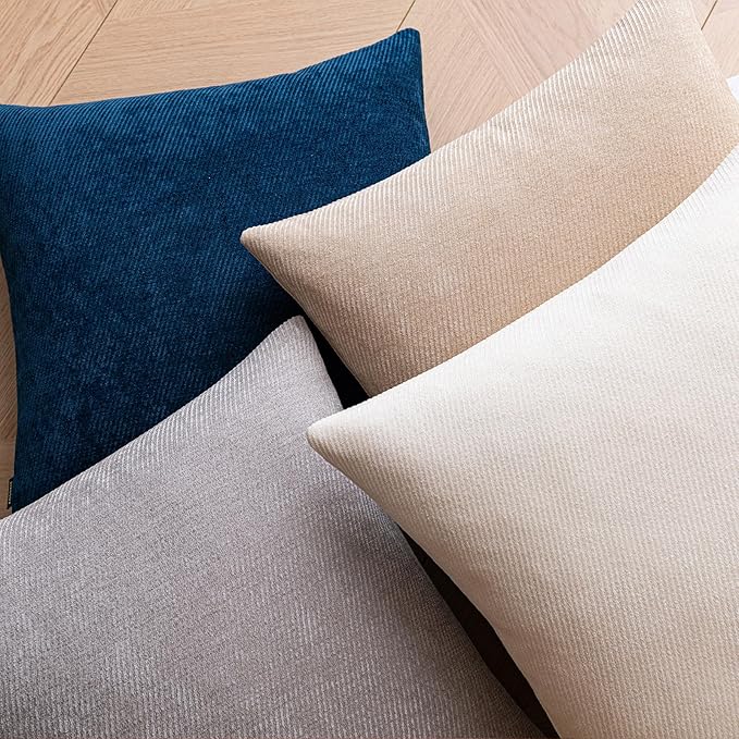 a moment Pack of 2 Decorative Chenille Throw Pillow Covers with Twill Cushion Covers for Sofa Living Room Couch Bed 12x20 Inch Blue