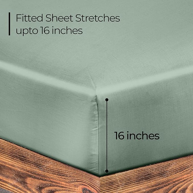 ROYALE LINENS 300 Thread Count 100% Long Staple Combed Cotton Fitted Sheet Queen - Super Soft Deep Pocket Bottom Sheet - Fitted Sheets Only - Elastic Sheets (Queen, Sage Green)