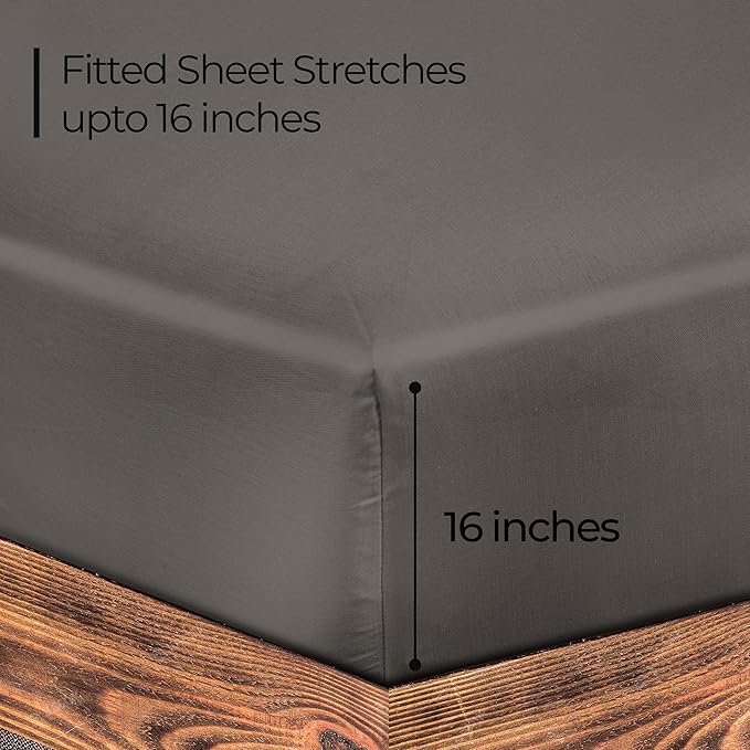 ROYALE LINENS 300 Thread Count 100% Long Staple Combed Cotton Fitted Sheet Twin - Super Soft Deep Pocket Bottom Sheet - Fitted Sheets Only - Elastic Sheets (Twin, Grey)