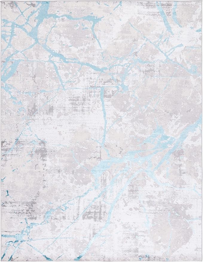 SAFAVIEH Area Rug 8x10 - Amelia Collection - Large - Grey & Aqua, Modern Design, Non-Shedding & Easy Cleaning, Ideal for Living Room, Bedroom, Office, Dining Space (ALA293H)