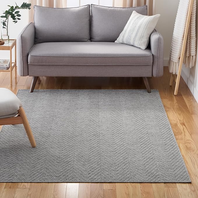 TOWN & COUNTRY BASICS Pax Herringbone Textured Solid Everwash® Washable Area Rug, Low Pile, Non-Slip Backing, Easy Clean Pet & Family Friendly Rug, Grey, 9'10"x14'