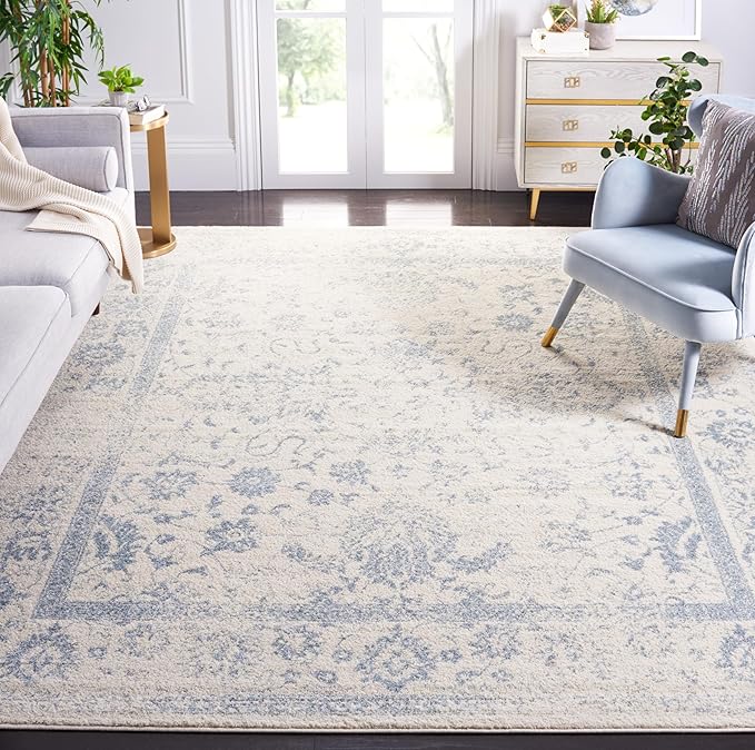 SAFAVIEH Area Rug 8x10 - Adirondack Collection - Large - Ivory & Slate, Distressed Vintage Floral Design, Non-Shedding & Easy Cleaning, Ideal for Living Room, Bedroom, Dining Space (ADR109S)