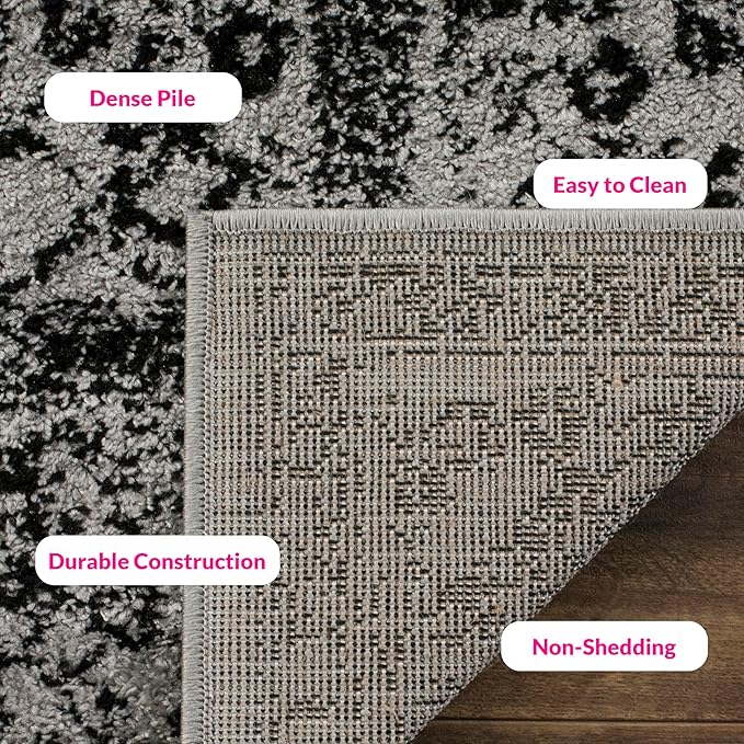SAFAVIEH Adirondack Collection Area Rug - 12' Square, Grey & Black, Distressed Vintage Floral Design, Non-Shedding & Easy to Clean, Ideal for Living Room, Bedroom, Dining Space (ADR109B)