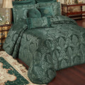 Touch of Class Camelot Luxury Bedding | Emerald Green | Matte Satin Damask on Textured Jacquard-Woven Chenille 6 Piece Set Includes Cal King Quilted Bedspread, 2 King Shams & 3 Decorative Pillows