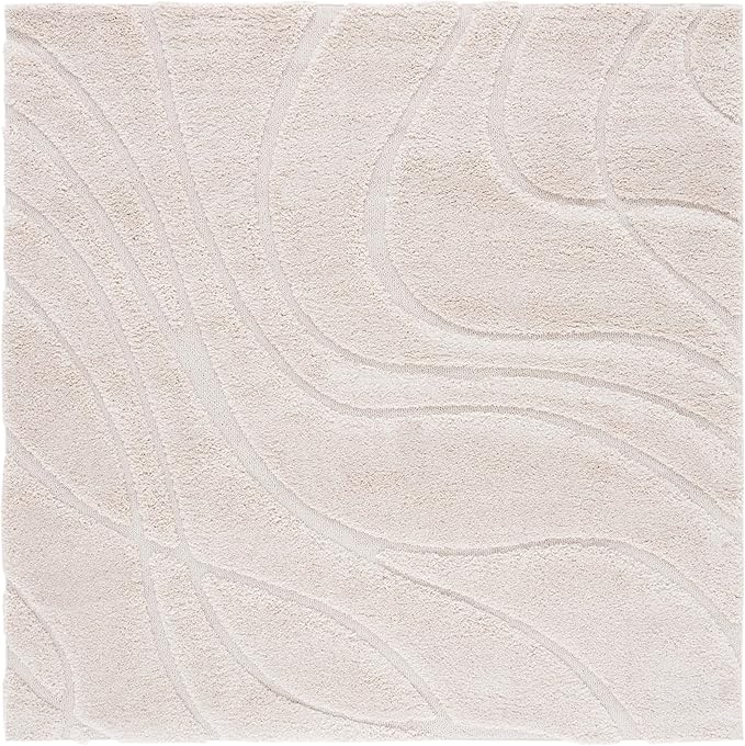 SAFAVIEH Florida Shag Collection Area Rug - 11' Round, Creme & Creme, Striped Design, Plush 1.2-inch Thick, Ideal for High Traffic Areas in Living Room, Bedroom, Dining (SG471-1111-11SQ)