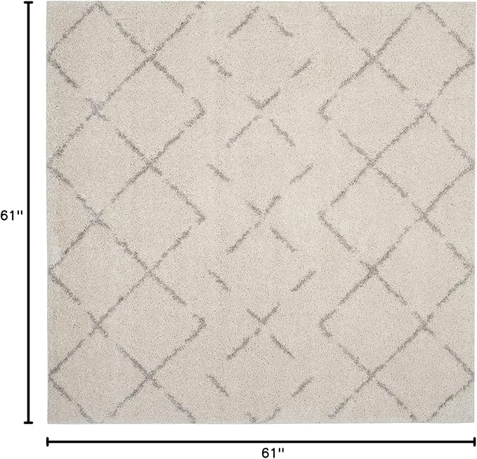 SAFAVIEH Arizona Shag Collection Area Rug - 5'1" Square, Ivory & Beige, Moroccan Boho Design, Non-Shedding & Easy to Clean, Ideal for Living Room, Bedroom, Dining Space (ASG743A)