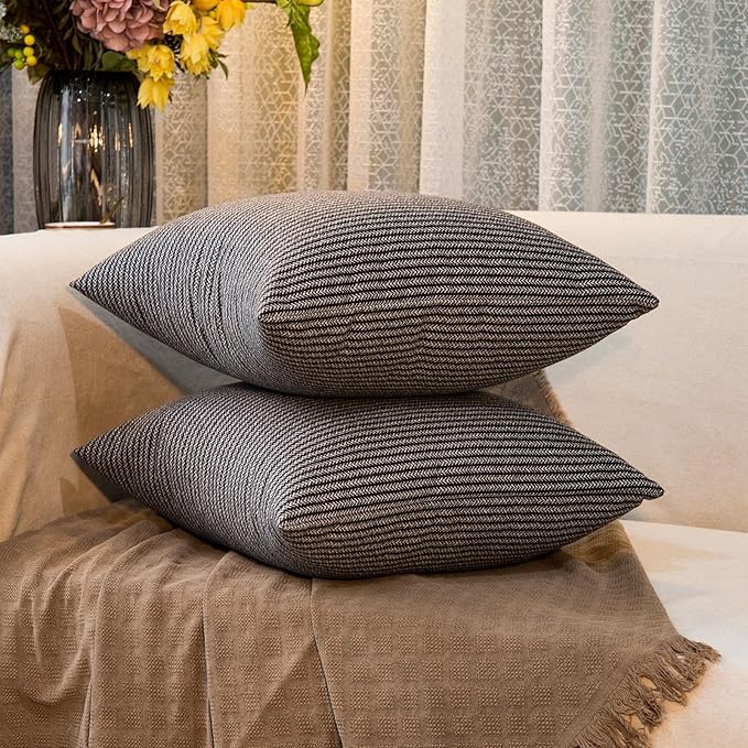 Tweed Throw Pillow Covers Woolen-Style Fabric Square Pillow Cases for Farmhouse Cushion Case and Home Sofa Couch Decor Pack of 2,18x18 Inch Senior Gray Striped