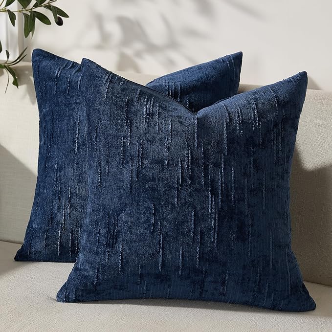 Set of 2 Soft Textured Throw Pillow Covers 16x16, Invisible Zipper Neutral Cushion Cases, Easy - Care Decorative Farmhouse Decor for Living Room Couch (Blue, 16" x 16" (Pack of 2))