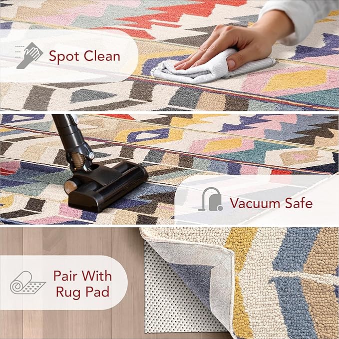 Nuloom Ofelia Handmade, Multicolor/Black, 8'6" x 11'6", Geometric, Wool, Soft and Cozy, High Traffic, Stain Resistant, Easy Clean, Durable Runner for Bedroom, Living Room, Dining, Den, Foyer