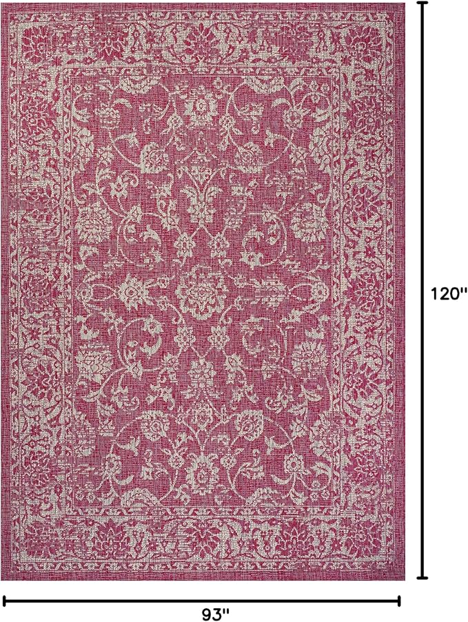 JONATHAN Y Weave Floral Indoor Outdoor Area Rug 8X10 Fuchsia/Light Gray, Tela Bohemian Textured for Backyard, Patio, Porch, Easy-Cleaning, High Traffic, Pet-Friendly, Non-Shedding (SMB100G-8)