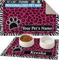 Drymate Personalized Pet Bowl Placemat, Custom Dog & Cat Food Feeding Mat - Absorbent Fabric, Waterproof Backing - Machine Washable/Durable (USA Made) (12" x 20") (Leopard Zebra Pink)