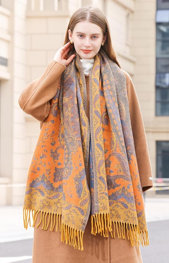 Wander Agio Warm Fashion Scarf Long Shawl Large Blanket Winter Wraps Scarves for Women Cashmere Jacquard Vintage Paisley