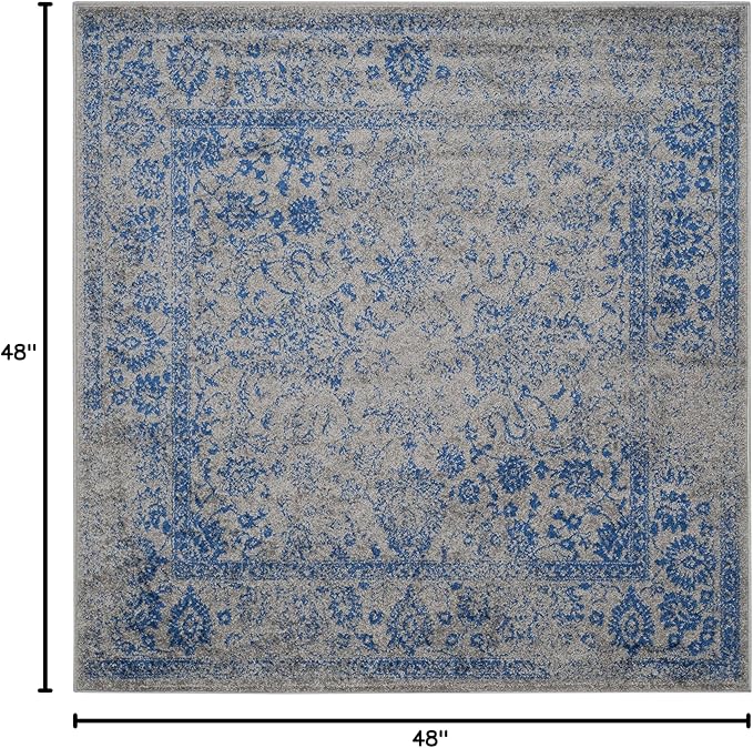 SAFAVIEH Adirondack Collection Area Rug - 4' Square, Grey & Blue, Distressed Vintage Floral Design, Non-Shedding & Easy to Clean, Ideal for Living Room, Bedroom, Dining Space (ADR109A)