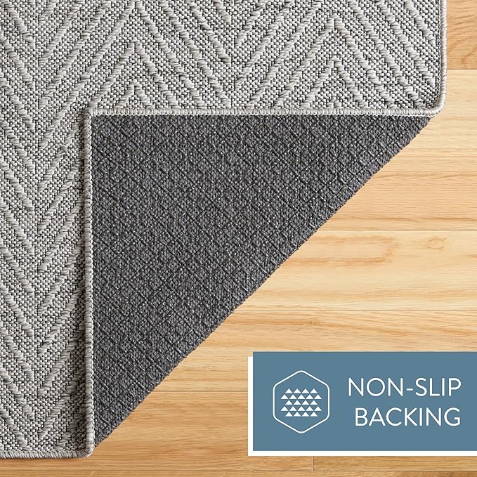 TOWN & COUNTRY BASICS Pax Herringbone Textured Solid Everwash® Washable Area Rug, Low Pile, Non-Slip Backing, Easy Clean Pet & Family Friendly Rug, Grey, 9'10"x14'