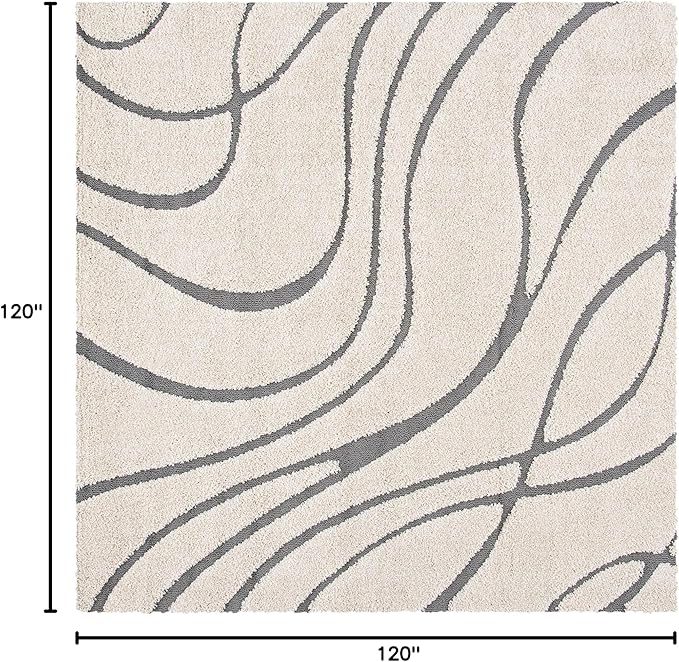 SAFAVIEH Florida Shag Collection Area Rug - 10' Square, Cream & Grey, Non-Shedding & Easy Care, 1.2-inch Thick Ideal for High Traffic Areas in Living Room, Bedroom (SG471-1180)