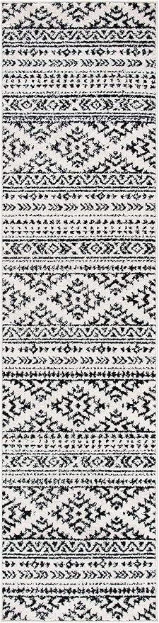 SAFAVIEH Tulum Collection Runner Rug - 2' x 9', Ivory & Black, Moroccan Boho Tribal Design, Non-Shedding & Easy to Clean, Ideal for Living Room, Hallway, Foyer, Entryway, Bedroom (TUL272B)