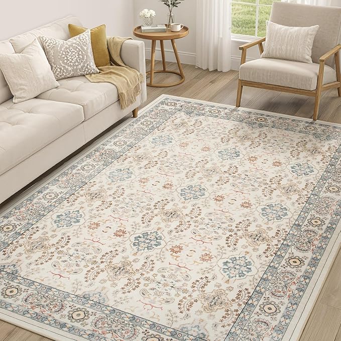 Vintage Living Room Area Rug 5x8 - Large Soft Washable Oriental Traditional Distressed Farmhouse Rugs for Bedroom - Indoor Floor Accent Carpet for Home Office House Decor - Multi