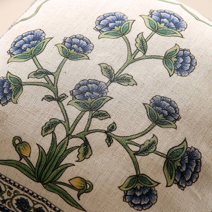 patdrea Designer Throw Pillow Covers,Blue Euro Elegant Linen with Blooming Floral Pattern Pillow Cover,Decorative Square Pillowcases Cushion for Bed Living Room Outdoor Car,18"x18"
