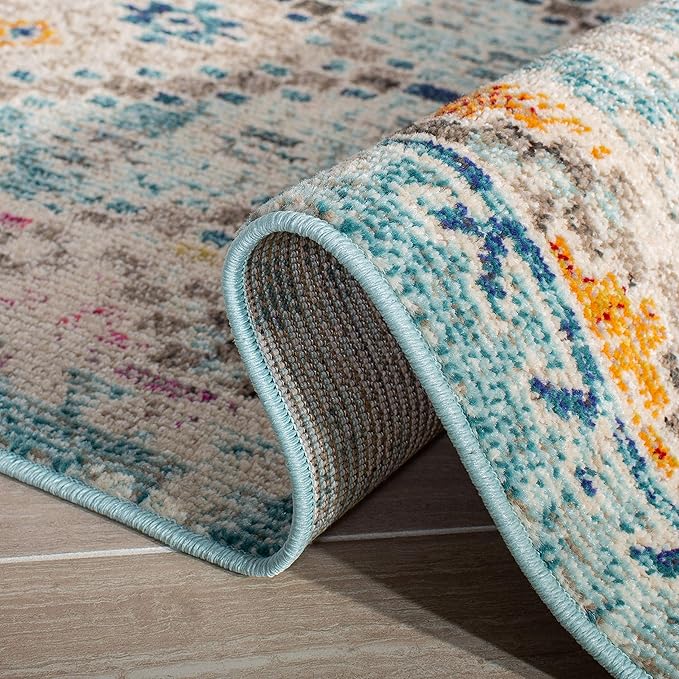 SAFAVIEH Madison Collection Runner Rug - 2'2" x 10', Blue & Yellow, Boho Diamond Distressed Design, Non-Shedding & Easy Care, Ideal for High Traffic Areas in Living Room, Bedroom (MAD418K)