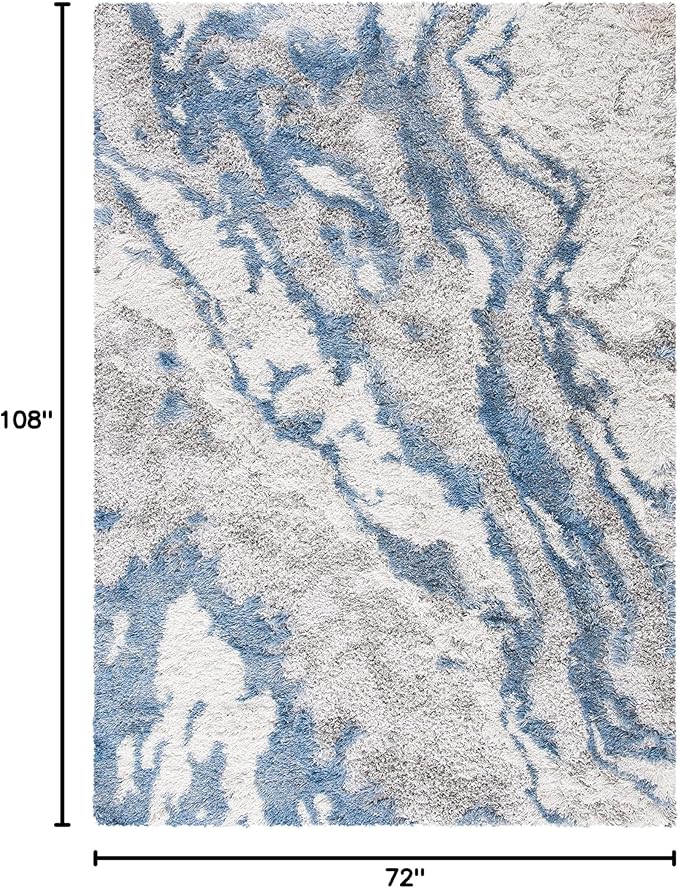 SAFAVIEH Horizon Shag Collection Area Rug - 6' x 9', Grey & Blue, Modern Abstract Design, Non-Shedding & Easy Care, 2-inch Thick Ideal for High Traffic Areas in Living Room, Bedroom (HZN890G)