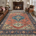Tangsoo 8x10 Area Rugs for Living Room, Washable Rugs Oriental Vintage Indoor Non Slip Large Area Rugs, Print Carpet, Soft Low Pile Rug Foldable Floor Rug for Bedroom Dining Room Dorm Terracotta