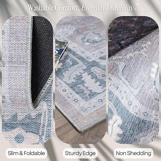 Fame Rugs Gray Modern Oushak Rug 6x9, Vintage Turkish Colorful Oriental Antique Inspired Washable Large Area Rugs, Luxury Living Room Bedroom (389GBB, 6' x 9')