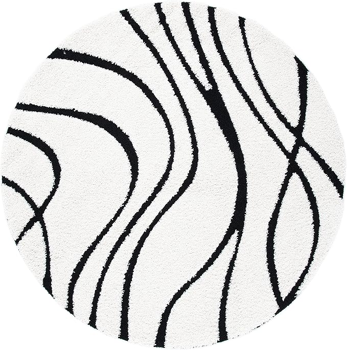 SAFAVIEH Florida Shag Collection Area Rug - 11' Round, Ivory & Black, Non-Shedding & Easy Cleaning, Plush Thick Pile, Ideal for Living Room, Bedroom, Dining Space (SG471-1290)