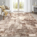 Abstract Living Room Rug 7x9 - Modern Washable Soft Thin Area Rug for Living Room Bedroom Under Dining Table - Neutral Indoor Floor Rug Carpets for Home Office Playroom Nursery - Brown