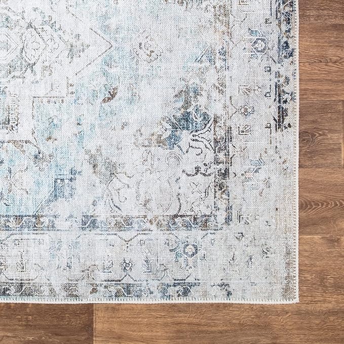 Bloom Rugs Washable Non-Slip 2' x 3' Rug - Beige/Blue Traditional Oriental Area Rug for Living Room, Bedroom, Dining Room, and Kitchen - Exact Size: 2' x 3'
