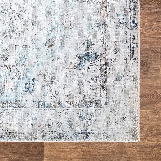 Bloom Rugs Washable Non-Slip 8' x 10' Rug - Beige/Blue Traditional Area Rug for Living Room, Bedroom, Dining Room, and Kitchen - Exact Size: 8' x 10'
