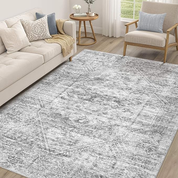 Vintage Living Room Area Rug 5x7 - Large Soft Washable Oriental Traditional Distressed Farmhouse Rugs for Bedroom - Indoor Floor Accent Carpet for Home Office House Decor - Distressed Grey