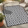 FH Home Outdoor Rug - Waterproof, Fade Resistant, Reversible - Premium Recycled Plastic - Geometric - Patio, Deck, Porch, Balcony, Laundry Room - Aztec - Black & White Crease Free - 4 x 6 ft