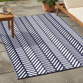 FH Home Outdoor Rug - Waterproof, Fade Resistant, Reversible - Premium Recycled Plastic - Herringbone - Patio, Porch, Deck, Balcony - Fresno - Navy Crease Free - 5 x 8 ft