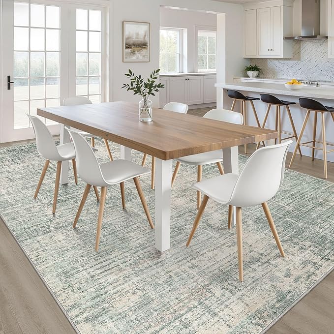 8x10 Area Rugs Living Room: Washable Large Neutral Green Rug Abstract Soft Modern Stain Resistant Indoor Floor Non-Slip Carpet for Bedroom Nursery Kids Office Playroom Dining Room Under Table Home