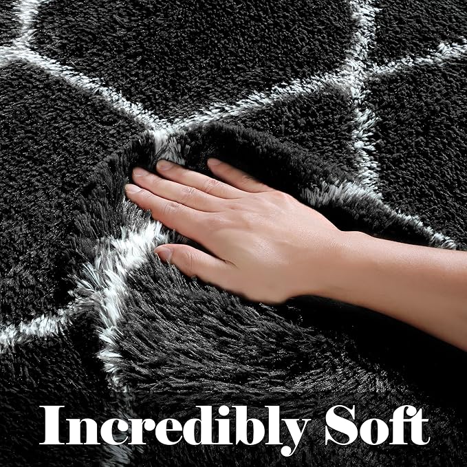 ONASAR Large Area Rugs for Living Room, 7x10 Black and White Rug, Boho Thick Floor Mat for Bedroom Home Decor Aesthetic, Soft Fuzzy Shaggy Plush Fluffy Geometric Carpet for Teen Dorm Classroom