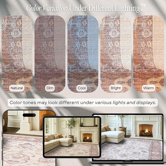 Fame Rugs Brown Modern Oushak Rug 2x3, Vintage Doormat Turkish Colorful Oriental Antique Inspired Washable Small Area Rug, Luxury Living Room Bedroom (383BB, 2' x 3')