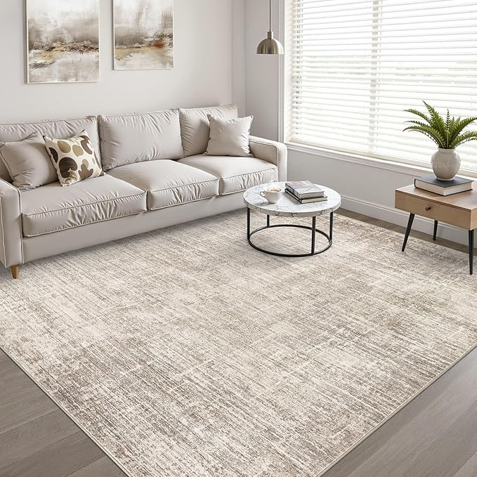 10x14 Area Rugs Living Room: Washable Large Neutral Brown Rug Abstract Soft Modern Stain Resistant Indoor Floor Non-Slip Carpet for Bedroom Nursery Kids Office Playroom Dining Room Under Table Home