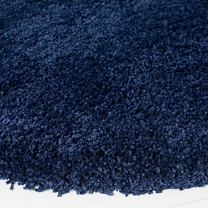 SAFAVIEH Milan Shag Collection Area Rug - 9' Round, Navy, Solid Design, Non-Shedding & Easy Care, 2-inch Thick Ideal for High Traffic Areas in Living Room, Bedroom (SG180-7070)