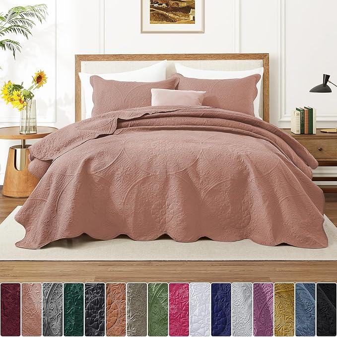 IR Imperial Rooms 8 Pack Quilt King Size Bedding (106" x 96") - Bulk Wholesale for Hotels, Guest Bedroom & Airbnbs - Lightweight Microfiber Reversible Floral Embossed Quilts Bedspreads (Peach)