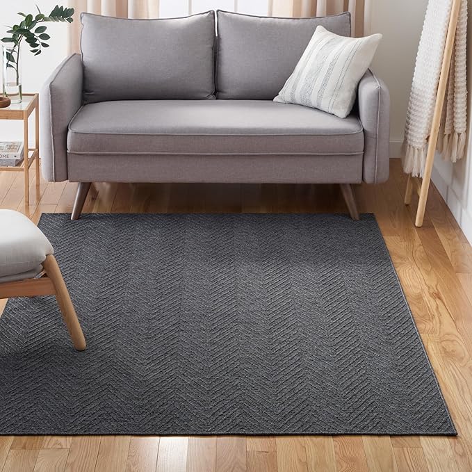 TOWN & COUNTRY BASICS Pax Herringbone Textured Solid Everwash® Washable Area Rug, Low Pile, Non-Slip Backing, Easy Clean Pet & Family Friendly Rug, Dark Grey, 5'11"x9'