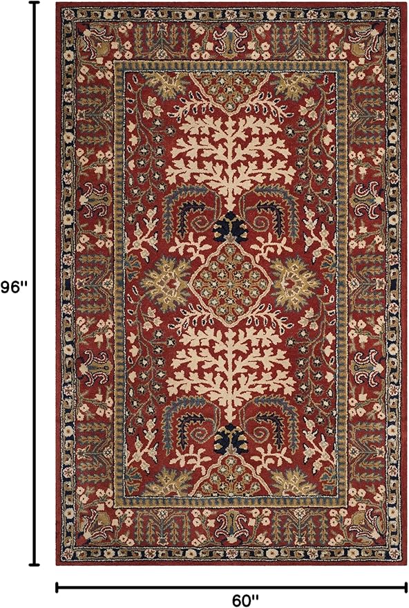 SAFAVIEH Antiquity Collection Area Rug - 5' x 8', Red & Multi, Handmade Traditional Oriental Wool, Ideal for High Traffic Areas in Living Room, Bedroom (AT64A)