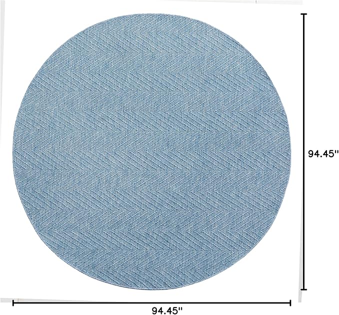 TOWN & COUNTRY BASICS Pax Herringbone Textured Solid Everwash® Washable Area Rug, Low Pile, Non-Slip Backing, Easy Clean Pet & Family Friendly Rug, Blue, 8' Round