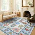 Fame Living Colorful Oushak Rug, Modern, Vintage, Turkish, Eclectic, Floral, Pastel, Washable, Area Rugs for Living Room, Dining, Bedroom, Office, Entryway, Foyer, Playroom, Nursery, 5'x6'9"