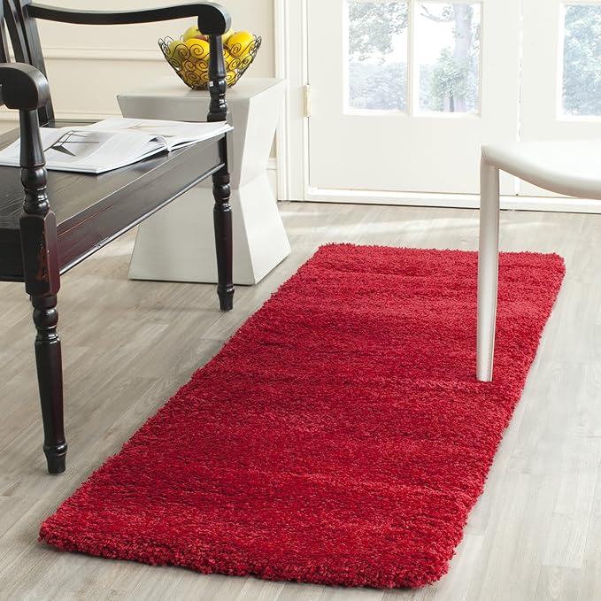 SAFAVIEH Milan Shag Collection Runner Rug - 2' x 12', Red, Solid Design, Non-Shedding & Easy Care, 2-inch Thick Ideal for High Traffic Areas in Living Room, Bedroom (SG180-4040)