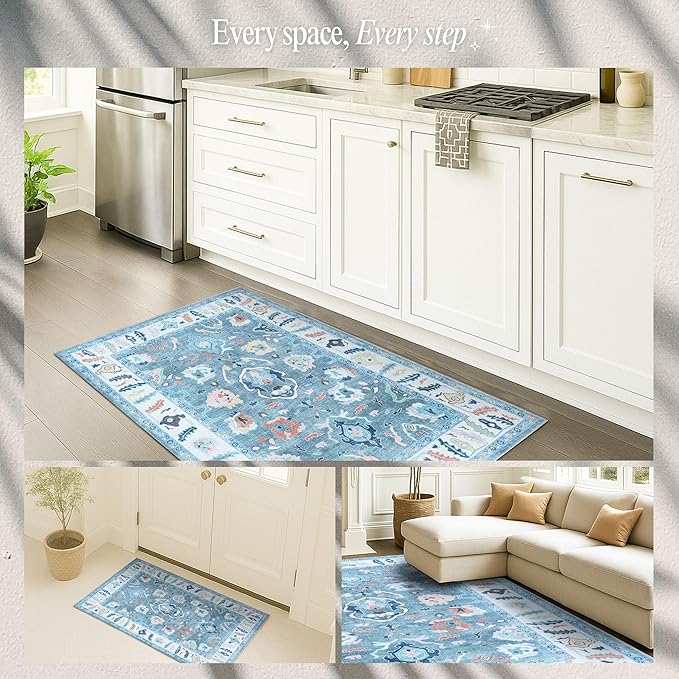 Fame Rugs Teal Modern Oushak Rug 2'6"x13, Vintage Turkish Colorful Oriental Antique Inspired Long Runner Rugs, Luxury Living Room Bedroom (995T, 2'6" x 13')