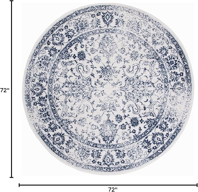 SAFAVIEH Adirondack Collection Area Rug - 6' Round, Ivory & Navy, Distressed Vintage Floral Design, Non-Shedding & Easy to Clean, Ideal for Living Room, Bedroom, Dining Space (ADR109M)